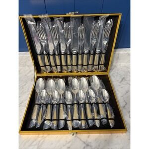 Hammered Silver Gold Silverware Set, 24-Piece 18/10 Stainless Steel